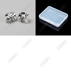 Platino 1 Par de pendientes de botón de aleación de zinc, flor doblada, Platino, 23x19 mm