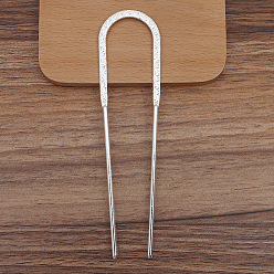 Silver Alloy Hair Fork Findings, U Shape, Silver, 132x33mm