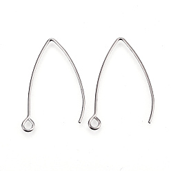 Stainless Steel Color 304 Stainless Steel Earring Hooks, with Horizontal Loop, Stainless Steel Color, 29~30x20x0.9mm, Hole: 2mm, 19 Gauge, Pin: 0.9mm