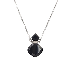 Obsidian Natural Obsidian Perfume Bottle Necklaces, with Stainless Steel Chain, 23.62 inch(60cm)