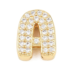 Letter A Латунные микропаве из прозрачного кубического циркония, долговечный, стойки покрытие, без свинца и без кадмия, реальный 18 k позолоченный, буква a, 11.5x9x4.5 мм, отверстие : 1.5x4.5 мм