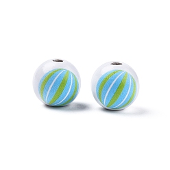 Volleyball Beach Theme Printed Wooden Beads, Round, Cyan, Volleyball Pattern, 15.5~16x15mm, Hole: 3.5mm