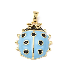 Небесно-голубой Латунные подвески с микропаве из кубического циркония и эмали, коровка, стойки покрытие, долговечный, без свинца и без кадмия, реальный 18 k позолоченный, голубой, 20x18x5 мм, отверстие : 5x3 мм