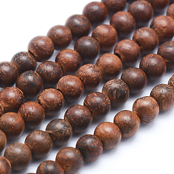 Wood Natural Rosewood Beads Strands, Round, Dyed, 10mm, Hole: 1mm, about 39pcs/strand, 15.55 inch(39.5cm)