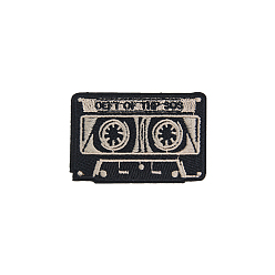 Rectangle Musical Theme Computerized Embroidery Iron on Cloth Patches, Costume Accessories, Sewing Craft Decoration, Cassette Tape, Rectangle Pattern, 46x68mm