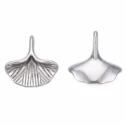 Stainless Steel Color 316 Surgical Stainless Steel Charms, Ginkgo Leaf, Stainless Steel Color, 13x13x4mm, Hole: 1.5x3mm