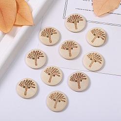 Seashell Color Wood Buttons, 2-hole, Flat Round with Tree, Seashell Color, 20mm
