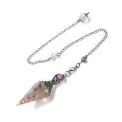 Флюорит Смоляной пуля биолокационный маятник большие подвески, с натуральным флюоритовым кристаллом внутри и фурнитурой из сплава цвета античного серебра, без свинца и без кадмия, 325 мм, отверстие : 1.6 мм