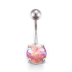 Coral Piercing Jewelry, Brass Navel Ring, Belly Rings, with Acrylic & Stainless Steel Bar, Coral, 23x8mm, Bar: 15 Gauge(1.5mm), Bar Length: 3/8"(10mm)