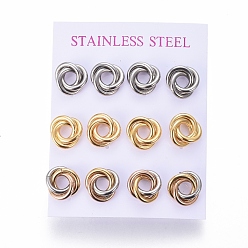 Mixed Color 304 Stainless Steel Stud Earrings, Hypoallergenic Earrings, Interlocking Rings, with Ear Nuts, Mixed Color, 13mm, Pin: 0.8mm, 6pairs/card