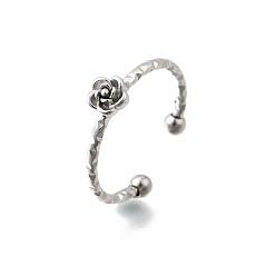 Нержавеющая Сталь Цвет 304 из нержавеющей стали Манжета кольца для женщин, цветок, цвет нержавеющей стали, 5x5 мм