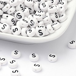 Белый Акриловые бусины, с горизонтальным отверстием, буквы, плоско-круглые, letter.s, 7x4 мм, отверстие : 1 мм, Около 146 шт / 20 г
