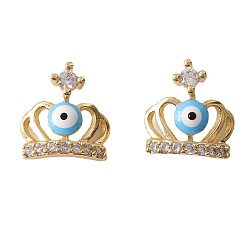 02 Crown Devil Eye Earrings with Turkish Ear Studs and Copper Plated Gold Micro-inlaid Zirconia Stones