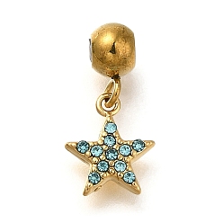 Аквамарин Ионное покрытие (ip) 304 подвески из нержавеющей стали со стразами, звезды прелести, реальный 14 k позолоченный, аквамарин, 16.5 мм, отверстие : 0.7 мм