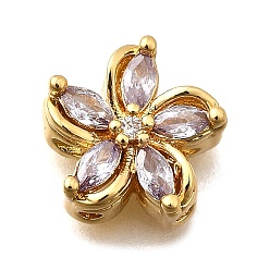 Лиловый Многожильные звенья из латуни с паве из кубического циркония, цветок, реальный 18 k позолоченный, сирень, 11x11.5x5 мм, отверстие : 1.2 мм