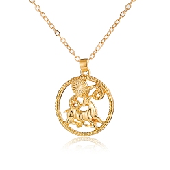 Aries Alloy Flat Round with Constellation Pendant Necklaces, Cable Chain Necklace for Women, Aries, Pendant: 2.2cm