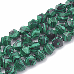 Malachite Synthetic Malachite Beads Strands, Star Cut Round Beads, Faceted, 6~7x5~6mm, Hole: 1mm, about 59~61pcs/strand, 14.2~14.6 inch