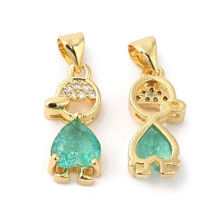 Turquoise Real 16K Gold Plated Brass Micro Pave Cubic Zirconia Pendants, with Glass, Boy Charms, Turquoise, 18.5x8x4.5mm, Hole: 5x3.5mm