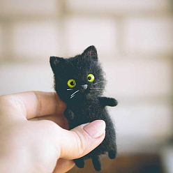 Black Animal Cat Shape Needle Felting Starter Kit(without Instruction), with Wool Felt and Punch Needles, Needle Felting Kit for Beginners Arts, Black, 100x50x50mm