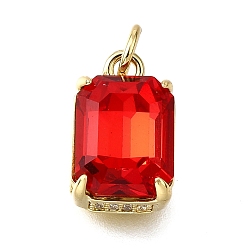 Настоящее золото 18K Латунь стекло амулеты, прямоугольник амулеты, с петлей для прыжковых колец, без свинца и без кадмия, стойки покрытие, прочное покрытие, граненые, реальный 18 k позолоченный, 11x8x7 мм, отверстие : 3 мм