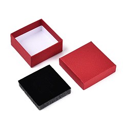 Светло-Вишневый Квадратная картонная коробка для ожерелья, футляр для хранения украшений с бархатной губкой внутри, для ожерелья, светло-вишневый, 7.5x7.5x3.4 см