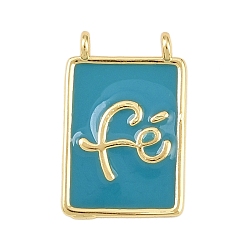 Светлый Морско-зеленый Латунь эмаль подвески, прямоугольник со словами-подвесками, без свинца и без кадмия, долговечный, реальный 18 k позолоченный, стойки покрытие, светло-зеленый, 18.5x12x3 мм, отверстие : 1.2 мм