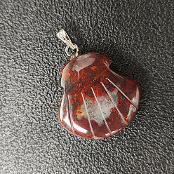 Red Jasper Natural Red Jasper Pendants, Shell Charms, with Platinum Plated Alloy Snap on Bails, 20x6mm
