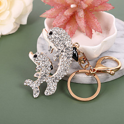 Crystal KC Gold Tone Plated Alloy Keychains, with Rhinestone and Enamel, Dolphin, Crystal, 12cm
