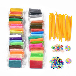 Mixed Color DIY Polymer Clay Dough Plasticine Tools Kits, with Acrylic Beads and Polymer Clay Beads, Polymer Clay Lollipop, Plastic Clay Shaping Tools Set, Mixed Color, 27.5x20.5x5mm
