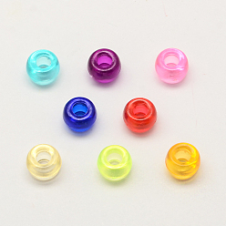 Mixed Color Transparent Acrylic European Beads, Large Hole Barrel Beads, Mixed Color, 9x6mm, Hole: 4mm, about 1800pcs/500g