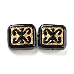 Black Plating Acrylic Beads, Golden Metal Enlaced, Square with Wave Pattern, Black, 10.5x12x5mm, Hole: 1.8mm, about 833pcs/500g