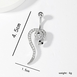 Нержавеющая Сталь Цвет Стильные пупочные кольца в форме змеи из нержавеющей стали с микропаве из прозрачного кубического циркония, Кольца для пупка для женской моды, цвет нержавеющей стали, 45x15 мм