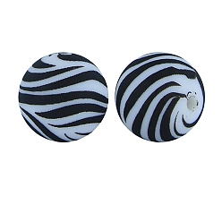 Black Round with Zebra-Stripe Food Grade Silicone Beads, Silicone Teething Beads, Black, 15mm