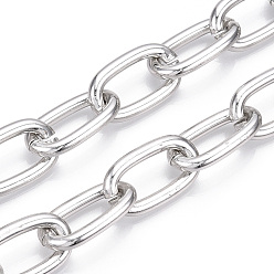 Platinum Aluminum Cable Chain, Oval Link Chains, Unwelded, Platinum, 27.5x15.5x4mm