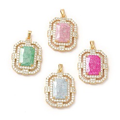 Mixed Color Rack Plating Brass & Crushed Ice Cut Cubic Zirconia Pendants, with Rhinestone, Real 14K Gold Plated, Cadmium Free & Lead Free, Rectangle, Mixed Color, 28x21x7mm, Hole: 5x2.5mm