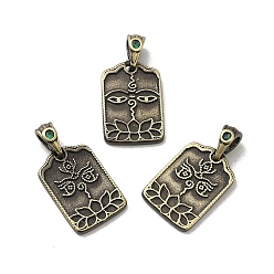 Antique Bronze Tibetan Style Rack Plating Brass Pendant, with Cubic Zirconia, Long-Lasting Plated, Antique Bronze, 18.5x10x1.5mm, Hole: 2.2mm