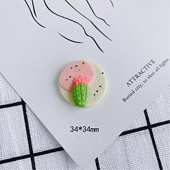 Colorful Handmsde Polymer Clay Pendants, Flat Round with Flower, Colorful, 34mm