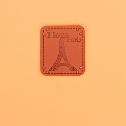 Eiffel Tower PU Leather Label Tags, Clothing Labels, for DIY Jeans, Bags, Shoes, Hat Accessories, Rectangle, Eiffel Tower Pattern, 40x35mm