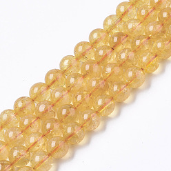 Citrine Natural Citrine Beads Strands, Round, Dyed & Heated, 8mm, Hole: 0.9mm, about 50pcs/strand, 15.35 inch(39cm)
