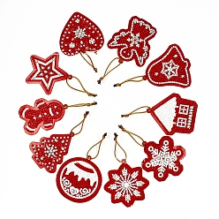 FireBrick Christmas Theme DIY Diamond Painting Pendant Decoration Kits, including Pendant, Resin Rhinestones, Diamond Sticky Pen, Tray Plate and Glue Clay, Mixed Shapes, FireBrick, 70~75x50~70mm, 10pcs/set