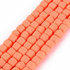 Coral Handmade Polymer Clay Beads Strands, Cube, Coral, 6x6x6mm, Hole: 1.2mm, about 62pcs/strand, 14.84 inch~15.75 inch(37.7cm~40cm)