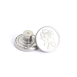 Platinum Alloy Button Pins for Jeans, Nautical Buttons, Garment Accessories, Round with Rose, Platinum, 20mm