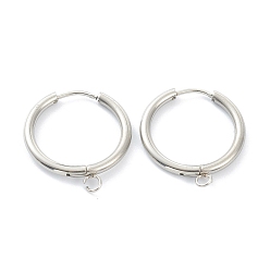 Stainless Steel Color 201 Stainless Steel Huggie Hoop Earring Findings, with Horizontal Loop and 316 Surgical Stainless Steel Pin, Stainless Steel Color, 25x23x2.5mm, Hole: 2.5mm, Pin: 1mm
