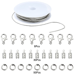 Платина Комплекты украшений для ожерелий/браслетов своими руками, включая латунные змеиные цепи, железо складной обжима концов, Застежки-лобстеры из цинкового сплава и открытые кольца для прыжков, платина, 1.2 мм, около 9.84 футов (3 м) / комплект