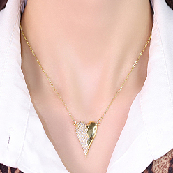 Золотой Женское ожерелье с подвеской в виде сердца из нержавеющей стали с кубическим цирконием, золотые, 17.72 дюйм (45 см)