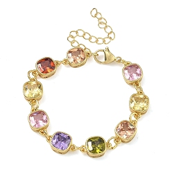 (52) Непрозрачная лаванда Квадратные латунные браслеты-цепочки с инкрустацией кубическим цирконием для женщин, стойки покрытие, без кадмия и без свинца, долговечный, золотые, разноцветные, 5.71 дюйм (14.5 см)