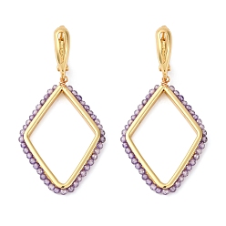 Лиловый Серьги-кольца из латуни с кубическим цирконием и ромбами, без кадмия и без свинца, реальный 18 k позолоченный, сирень, 55x26.5 мм