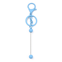 Light Sky Blue Spray Painted Alloy Bar Beadable Keychain for Jewelry Making DIY Crafts, with Alloy Lobster Clasps and Iron Ring, Light Sky Blue, 15.5~15.8cm