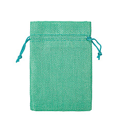 Medium Aquamarine Linenette Drawstring Bags, Rectangle, Medium Aquamarine, 14x10cm