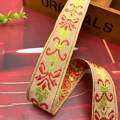 Light Khaki Polyester Embroidery Ancient Hanfu Lace Ribbon, Flower Pattern, Light Khaki, 1-1/8 inch(30mm)